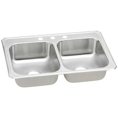 Elkay CR33223 Gourmet Celebrity Stainless Steel Double Bowl Top Mount Sink with 3 Faucet Holes