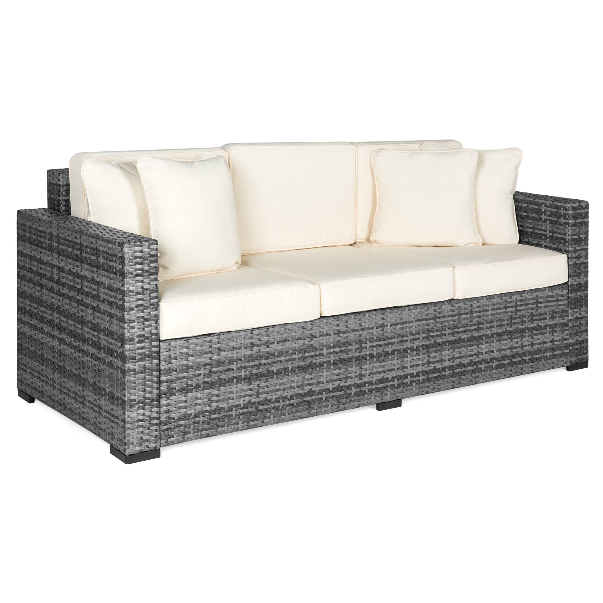 Best Choice Products 3Seat Outdoor Wicker Sofa Couch Patio Furniture w/ Steel Frame and