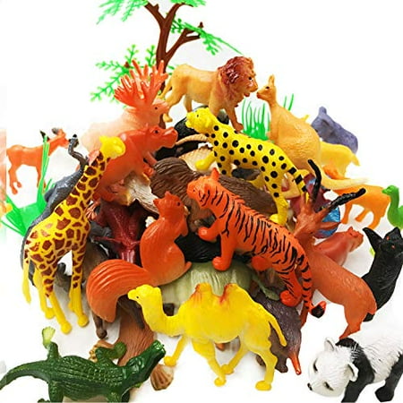 Plastic Animal Figures Toy Set - 44 Piece Animal Toys16 Fences 4 Grass ...