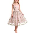 thumbnail image 2 of Girls Tulle Princess Dresses Trendy Embroidery Flower Lace Ruffle Spaghetti Gown for Pageant Wedding Birthday Party Graduation Dance Prom Pink 7-8 Years, 2 of 6