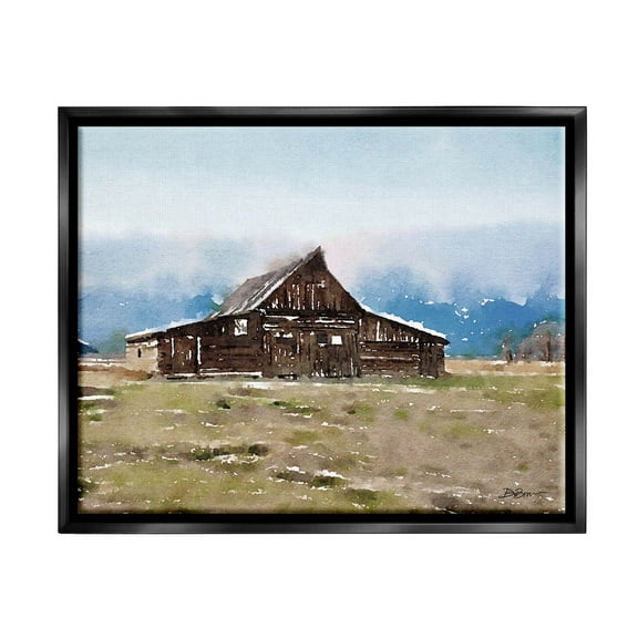 Rural Countryside Cabin Landscape Landscape Painting Jet Black Framed Art Print Wall Art