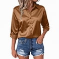 thumbnail image 2 of Towmus Satin Blouses for Women Button Down Shirts Silk Clothes Roll Up Long Sleeve Business Casual Tunic Tops, 2 of 5