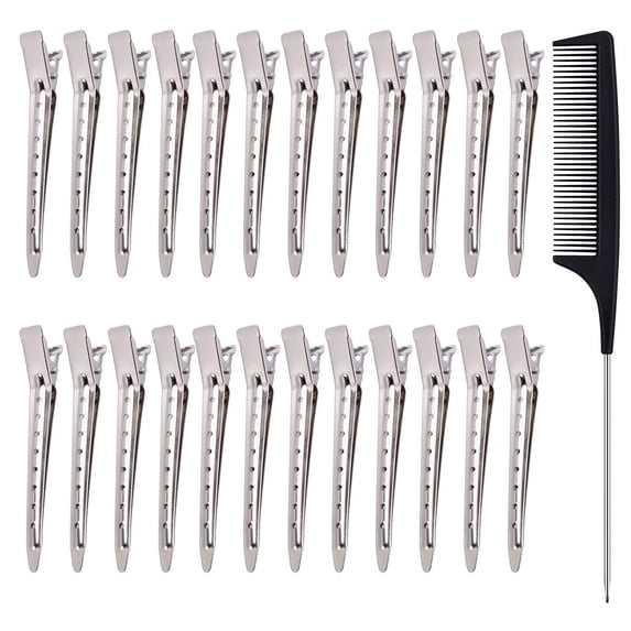 24 pieces 3.5 inch Entebill hair clips, silver metal hair clips, sectioning clips, hairdressing supplies, steel hair clips, alligator curl clips with holes
