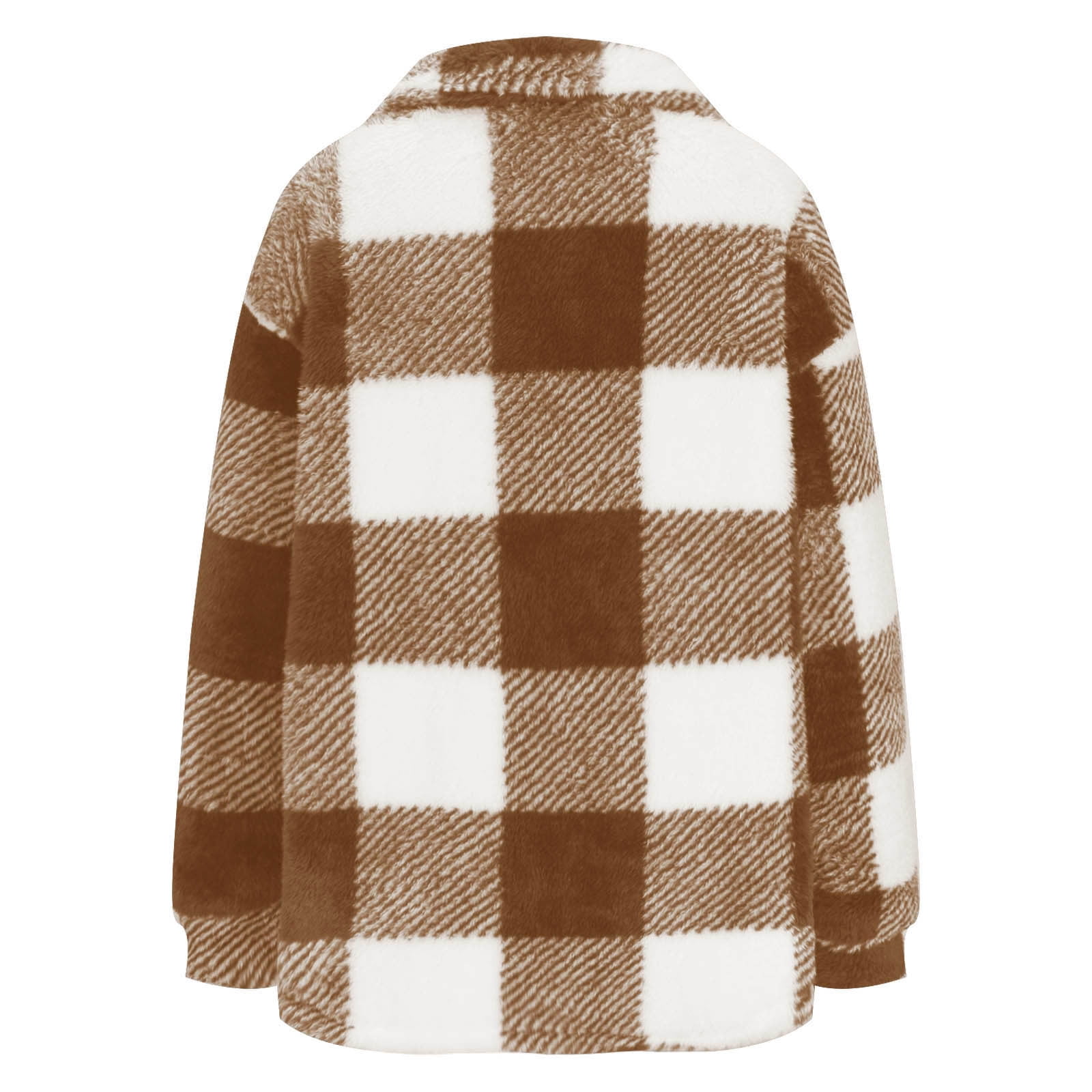 Womens Plus Size Fleece Coats S-5X Casual Button-Down Collared Shackets Jackets Ladies Trendy Long Sleeve Plaid Printed Warm Outerwear Coat