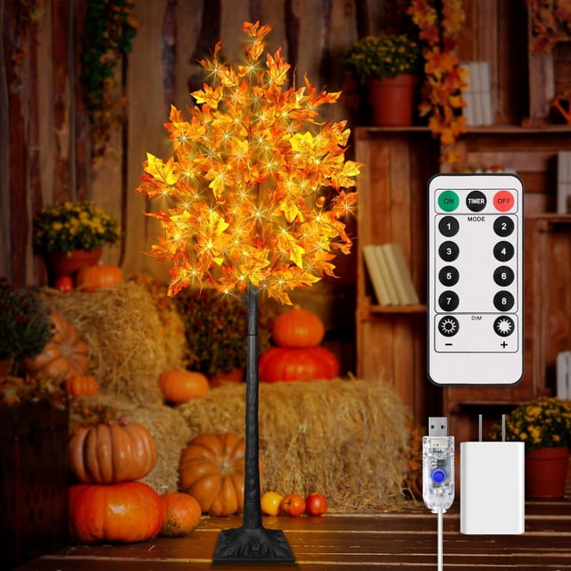 cm LED Fall Tree with Lights LED Lighted Maple Tree with Timer LED Maple Tree with Lights for Fall&Thanksgiving Decor Prelit Artificial Maple Tree for Outdoor&Indoor Decor.