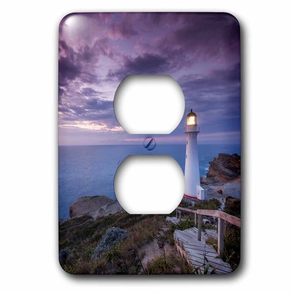 3dRose, New Zealand, Castlepoint. Castlepoint Lighthouse looks out over ocean., 2 plug outlet cover