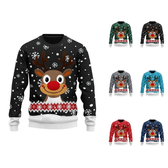 Christmas Sweater, Men’s Reindeer Christmas Sweater, Knit Turtleneck Hoodie, Cozy Holiday Pullover for Winter Parties and Family Gatherings