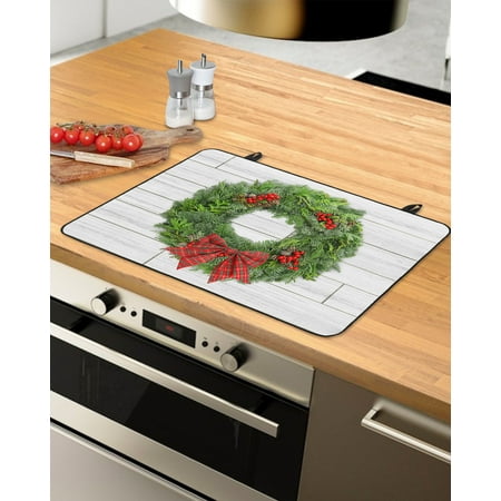 

Christmas Wreath Stove Top Covers for Electric Stove Heat Insulation Fireproof Glass Cooktop Cover Counter Top Glass Stove Cover for Prevent Scratches 29 x21 Red Xmas Pine Needle Berry Botanical