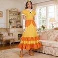 thumbnail image 6 of Zydvens G*irls Halloween Princess Cosplay Costume - Yellow Puff Sleeve Halloween Cosplay Dress Up Set with Crown Gloves and Earrings - Retro Video Game Character Outfit（Adult）, 6 of 9