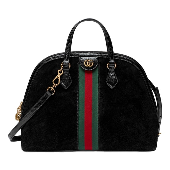 Pre-Owned Gucci Ophidia Dome Black Suede Web Stripe Top Handle Satchel