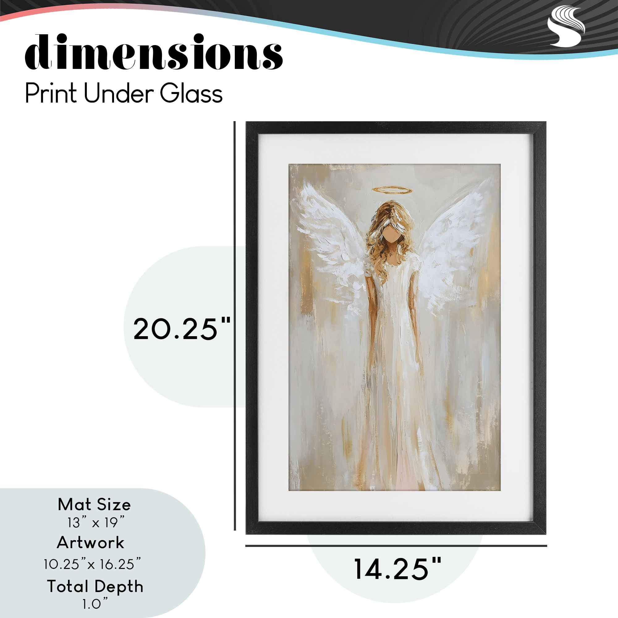 Divine White Robe Angel Black Framed Print Under Glass, design by Petal Prints Design