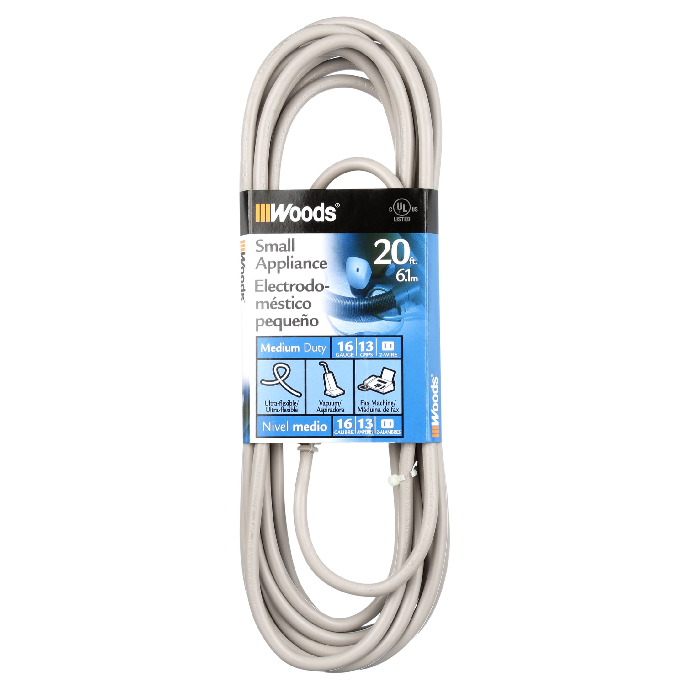 Woods 990547 16/2 20' Gray SVT Small Appliance Extension Cord