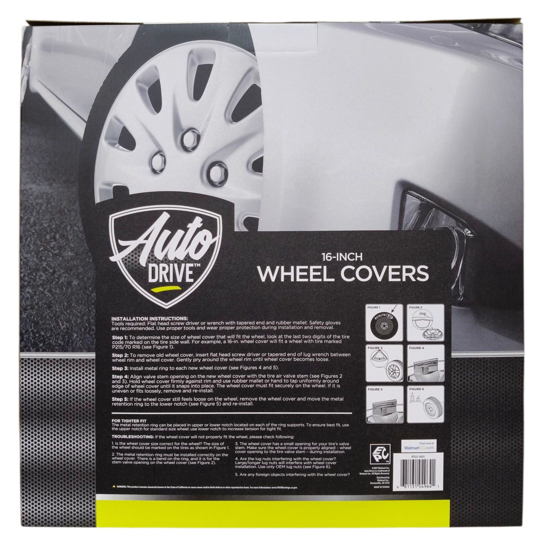 16-inch Black Wheel Covers (Hubcaps) - Set of 4 - Fits Most Cars