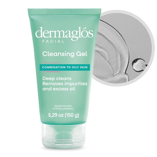 Limpiador facial Dermaglos para pieles mixtas a grasas | Provitamina B5 Alantoína Glicerina | Gel de limpieza profunda para lavado facial diario Eliminación de impurezas y exceso de aceite | Limpiador