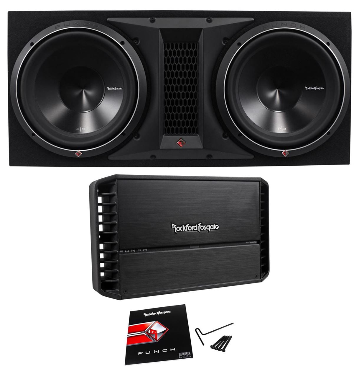 Rockford Fosgate P32X12 Dual 12" 2400W Subwoofer+Enclosure+P1000X1BD