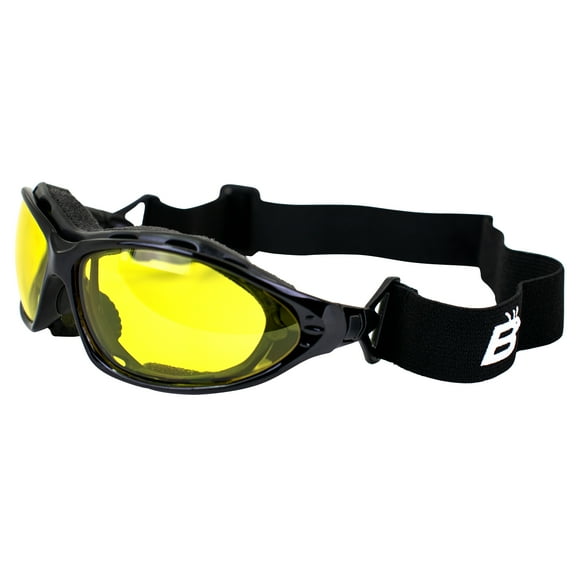 Birdz Eyewear Thrasher Padded Motorcycle Sunglasses for Men & Women Black Frame w/ Yellow Lenses Convertible to Goggles