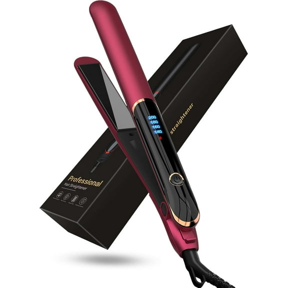 Flat Iron Hair Straightener and Curler 2 in 1 Plancha de Cabello 10s Fast Heat Up Flat Iron with Clear LCD Display Professional Ceramic Coating for Shinier & Smoother Hair,Hair Styling Tool