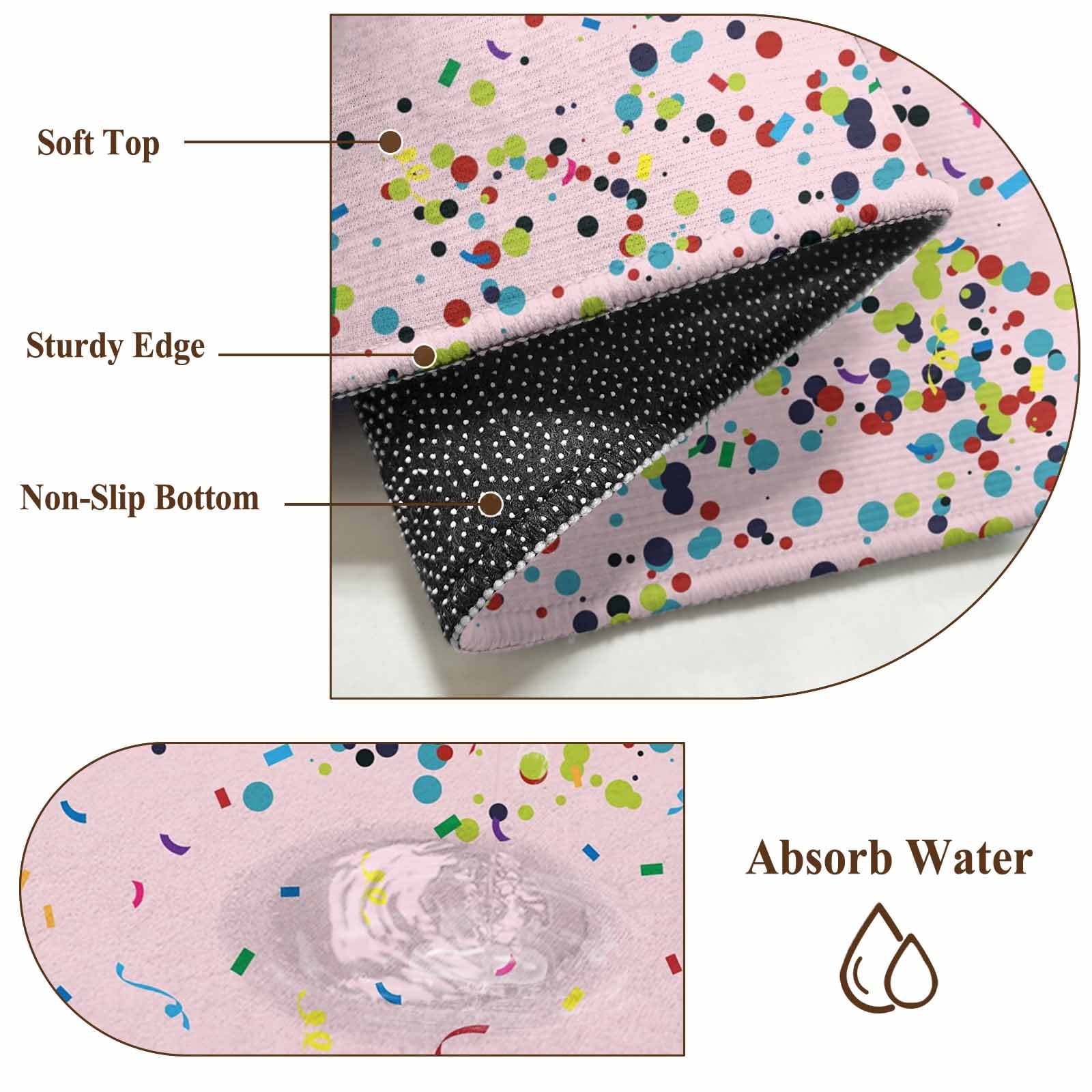 Happy Birthday Large Area Rugs for Bedroom Living Room, Soft Non Slip Carpet Bedside Rug, Pink Modern Abstract Art Round Floor Cover Kitchen Accent Rug 5' for Dining Room/Office