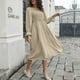 thumbnail image 2 of Vestido plisado de manga acampanada, cuello ancho, cintura alta, línea A, vestido largo de primavera para uso diario y en el trabajo, 2 of 6