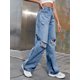 thumbnail image 2 of Vaqueros azules holgados y rasgados para mujer, ropa de calle informal de cintura alta, pantalones vaqueros rectos de pierna ancha, tendencia 2023, 2 of 4