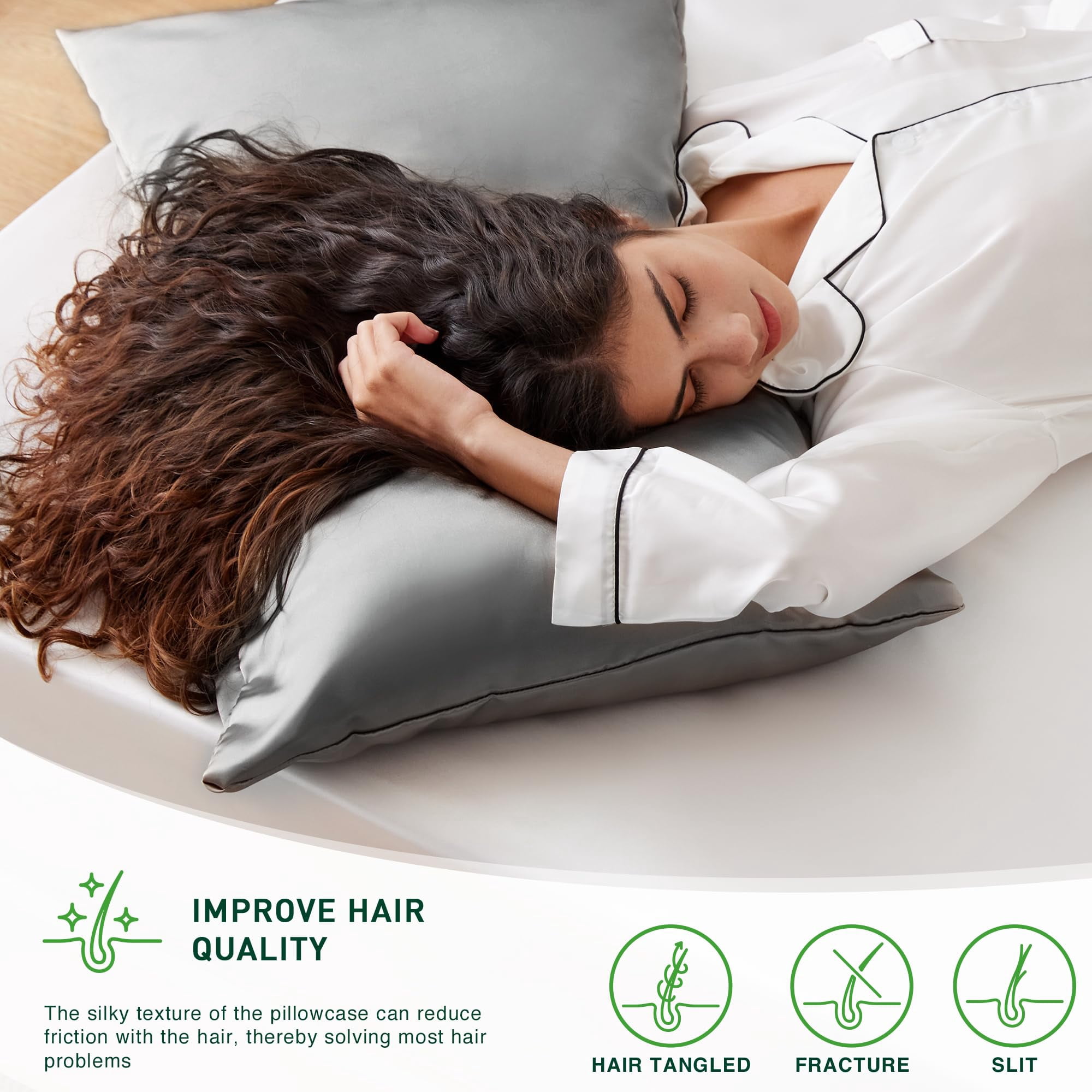 LOUDKS Satin Pillowcase Set of 2 Queen Size 20x30, Cooling Pillow Covers for Hair and Skin, Silky Smooth with Envelope Closure, Similar to Silk, White