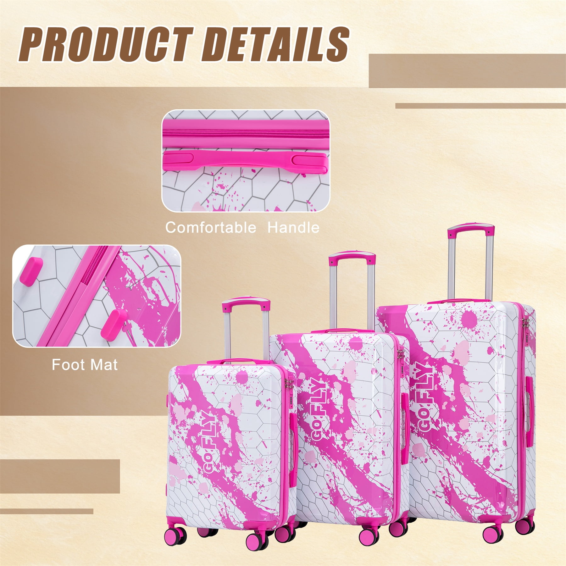 Alvantor Hardside Luggage Sets 3 Piece Lightweight Suitcase with TSA Lock, Fashion Travel Luggage for Teenegers,(20/24/28),Pink