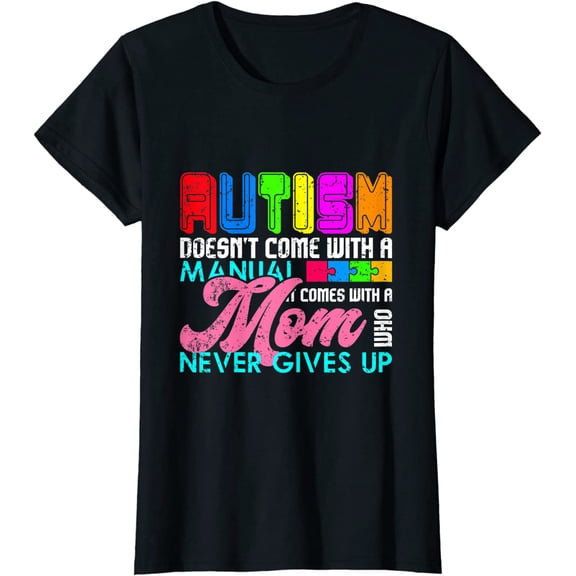 Heart Puzzle Pieces Mom Autism T-Shirt Womens O-Neck Cute Shirt Top