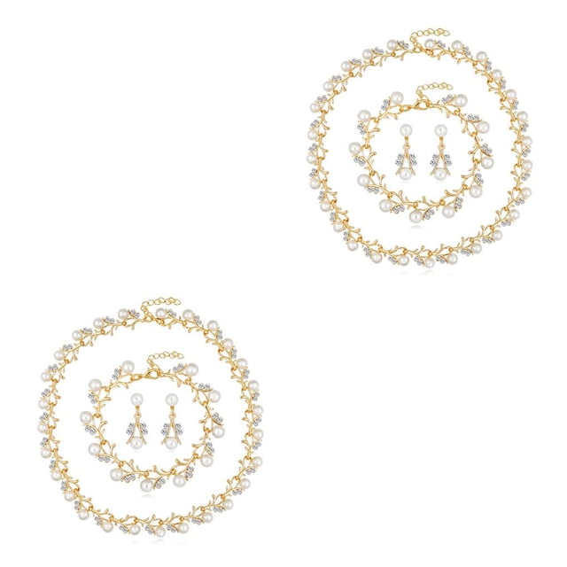 Sonducket de cristal de imitación de perlas de diamantes de imitación, collar ajustable clásico, pendientes, juegos de joyas de Tipo 1 2piezas