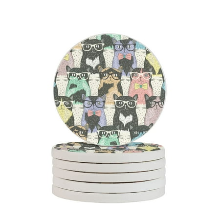 

Circular Drink Coasters Set Nerdy Cats Grill Beautiful Home Decor Diatomite Heat-Resistant Diatomite Protect Table Countertop