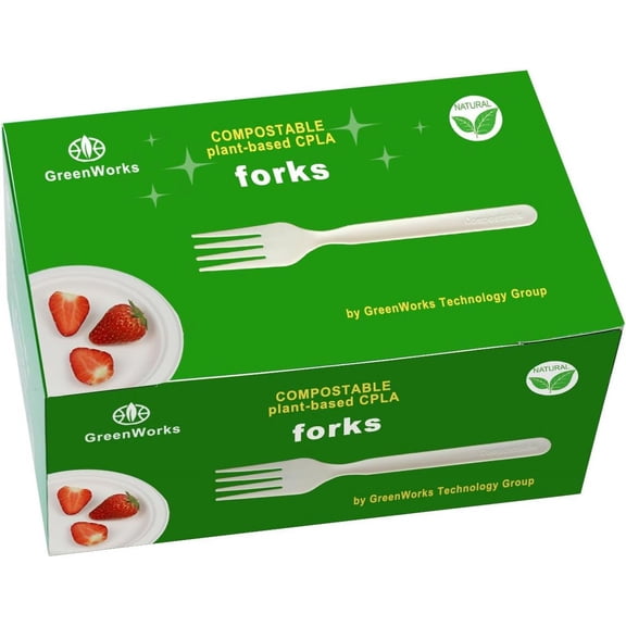 Heavy-duty Compostable Forks, BPI Certified 100 Count Large Disposable Cutlery Utensils Silverware Flatware Fork