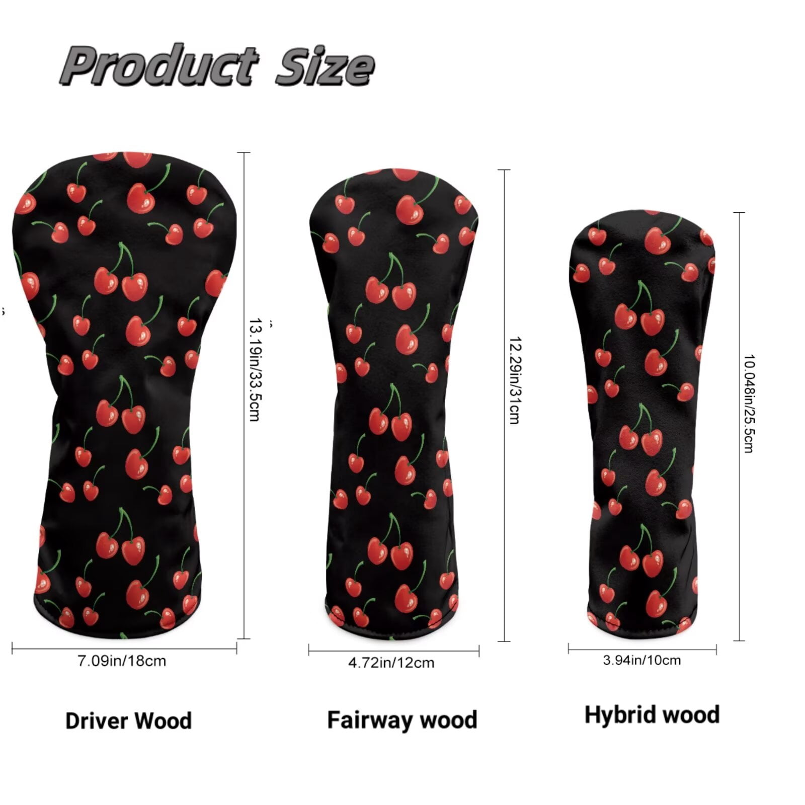 Uorisanigo Cherry Print Golf Club Covers for Women Men, 3 Packs Golf Club Driver, Fairway Wood and Hybrid Head Cover, Headcovers Set Keep Clubs Dry and Clean, Funny Accessories