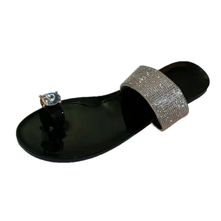 

Comfortable Sandals for Women Women s Fashion Casual Flats Rhinestone Round Toe Slippers Slip On Shoes Pvc