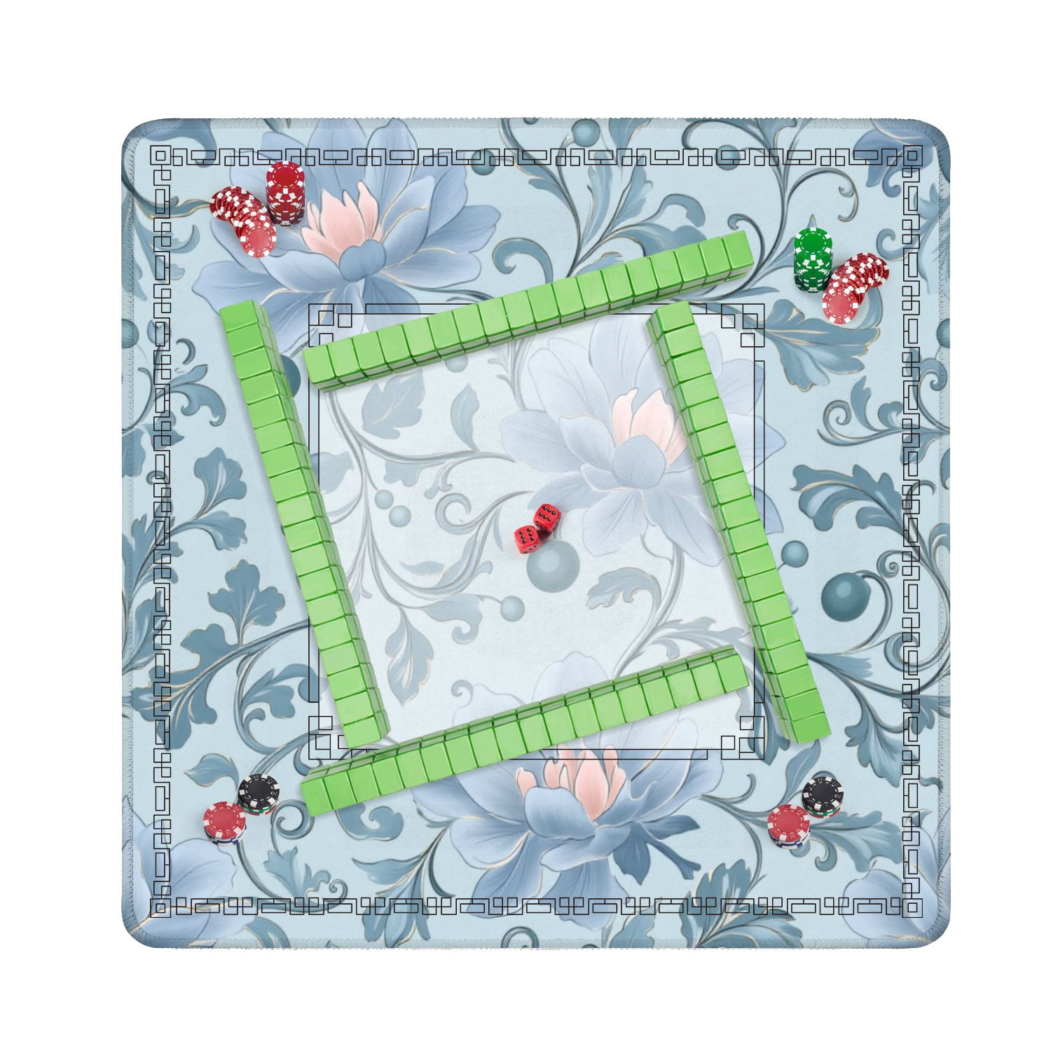 Mahjong Mat 31.5" x 31.5" Floral Flower seamless Flourish ornamental garden Non-Slip Noise Reduction American Mahjong Tiles Table Cover for Dominoes Poker Card Board Games Gift