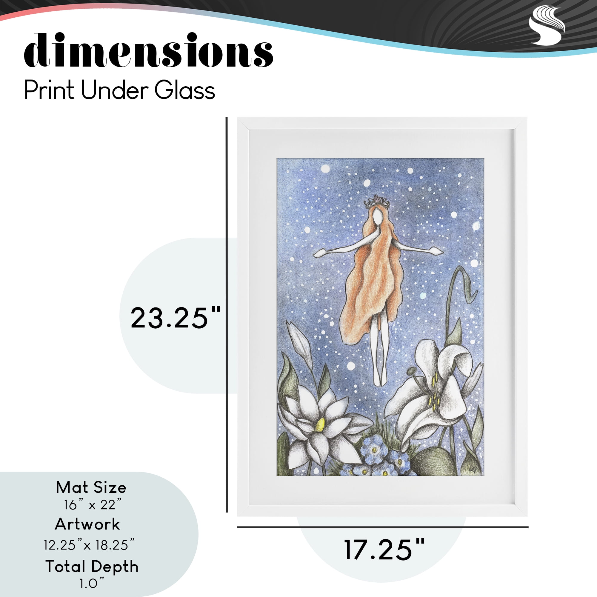 Mystical Garden Fairy Sparkle White Framed Print Under Glass, design by Cecilia Battaini