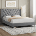 thumbnail image 3 of Renwick Queen Size Upholstered Platform Bed Frame with Tufted Headboard, Light Gray, Adult, 3 of 8