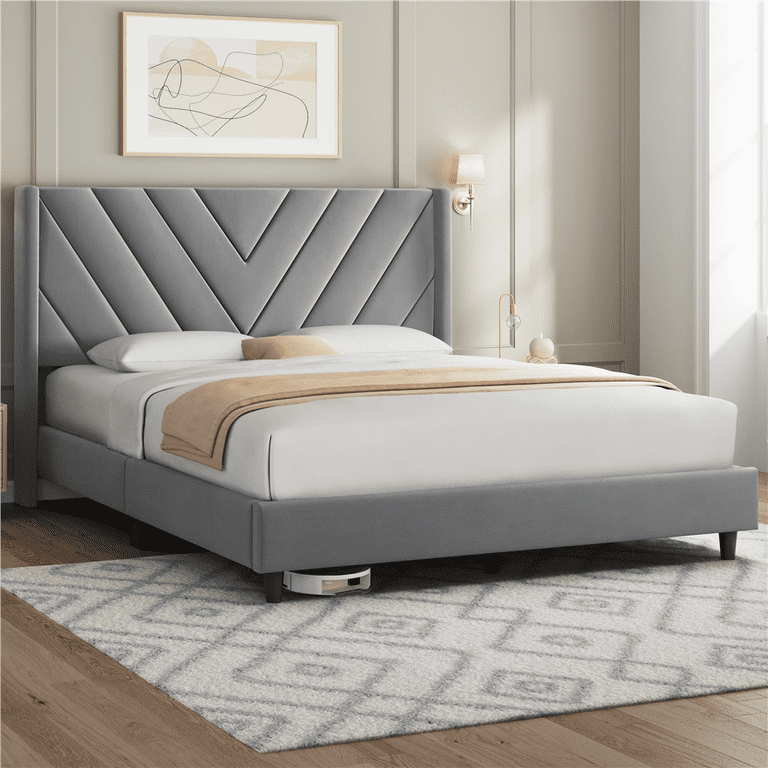Renwick Queen Upholstered Platform Bed, Tufted Headboard photo 2
