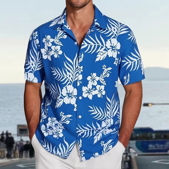 Hawaiian Shirt for Men Short Sleeve Button Down Summer Print Comforatable Relaxed Beach Shirts Blue XXXXXL