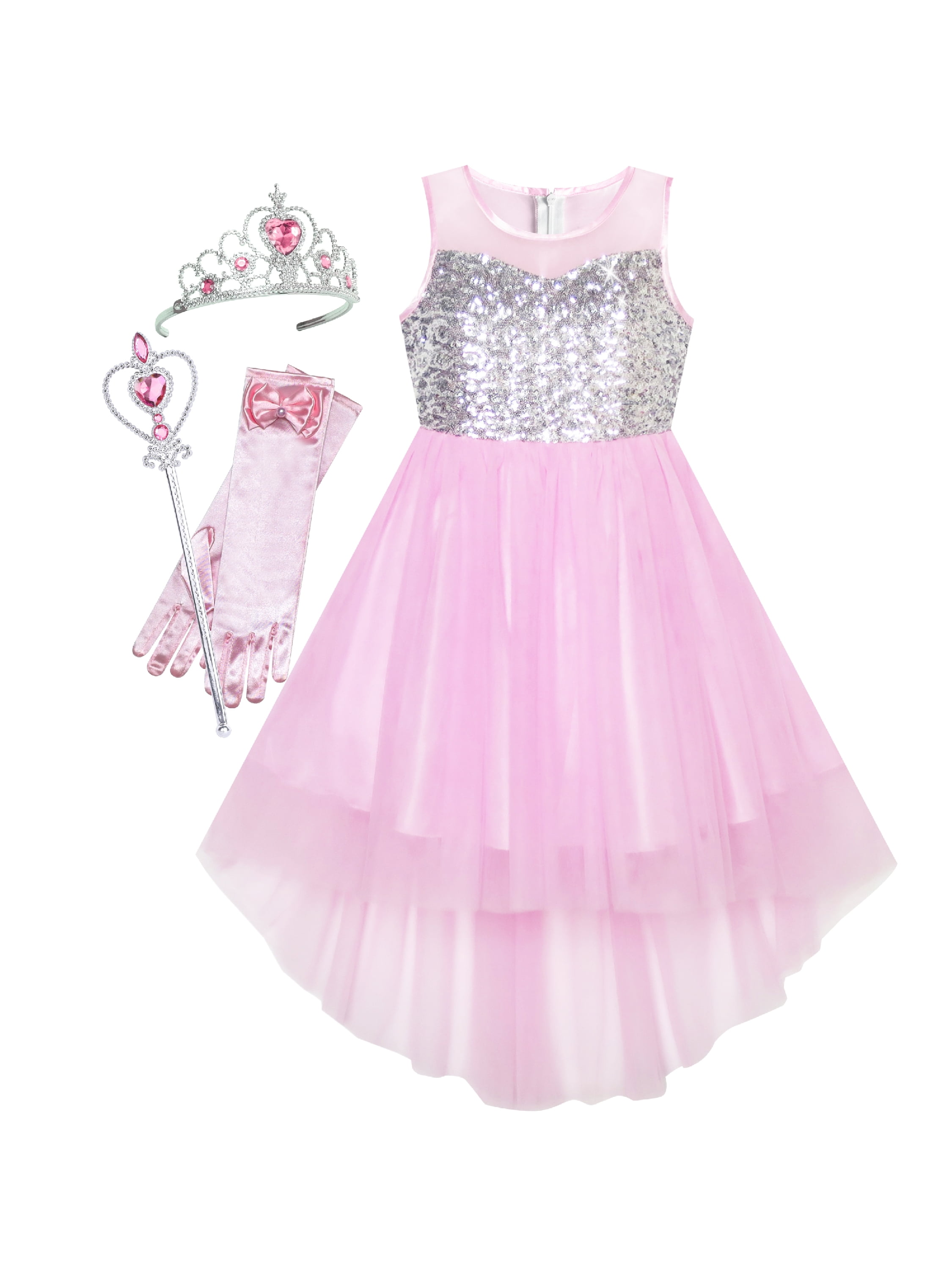 Girls Dress Pink Magic Hi-low Wand Princess Crown Dress Up Costume 14 ...