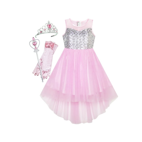 Girls Dress Pink Magic Hi-low Wand Princess Crown Dress Up Costume 14 Years