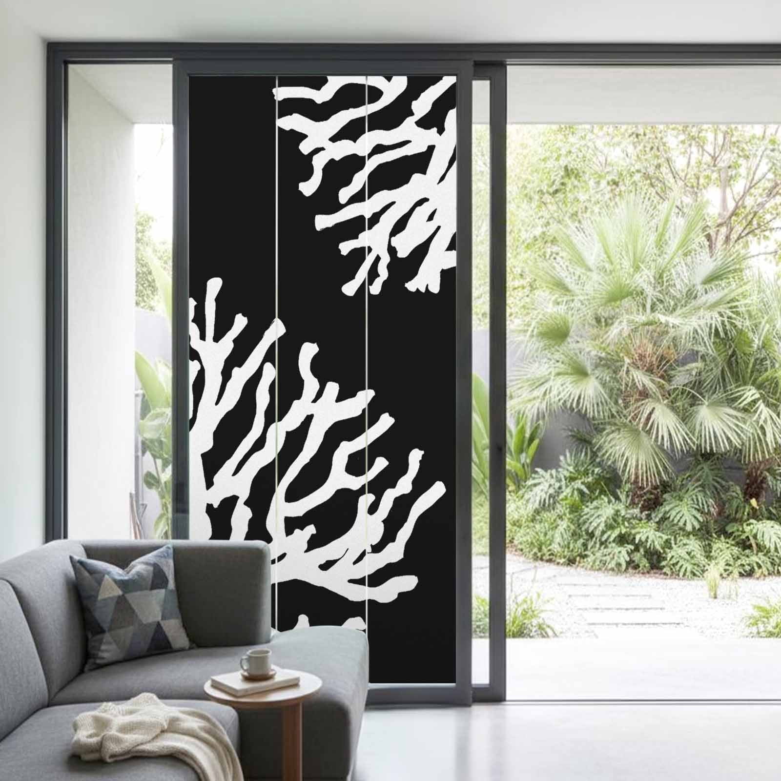 Coral Black Window Privacy Film, Coastal White Ocean Marine Nautical Beach Static Cling UV Sun Blocking Heat Control Window Tint, Non-Adhesive One Way Windows Privacy Cover 35.4''x78.7''