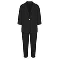 thumbnail image 4 of JINMGG Two Piece Outfits Women, 2023 Fashion Fall Clearance 2PC Fashion Woman Turndown Collar Button Solid Long Sleeve Blouse +Loose Pants Sets Black L, 4 of 7