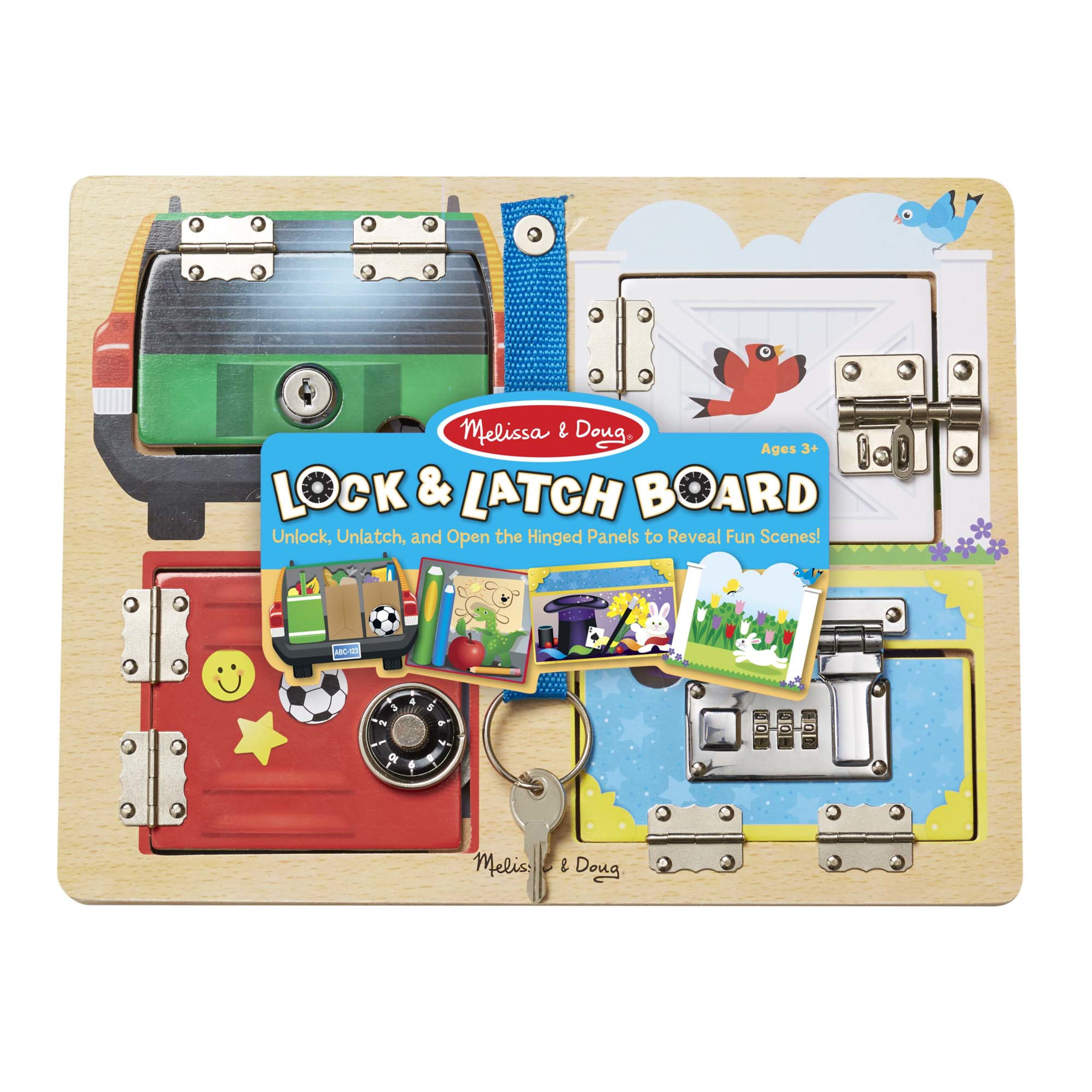 Fun Open Mysterious Lock Latches Board Tie Bead Puzzle Wooden Montessori Toy 