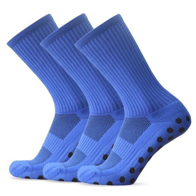 Graflsoa Hexagon Grip Soccer Socks - Blue, 3-Pack, Breathable & Anti-Slip Polyester Blend for Sizes 38-44