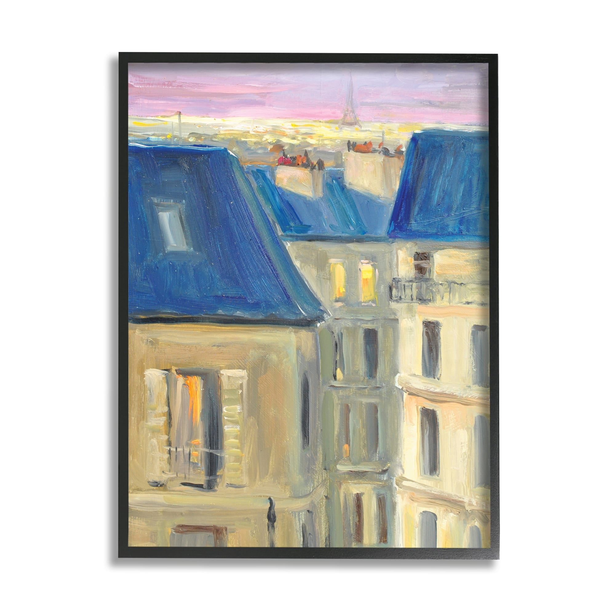 Stupell Industries Cozy Urban City Neighborhood Pink Sunset Sky Painting Gray Framed Art Print Wall Art, Design by JG Studios