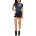 thumbnail image 2 of INSPIRAR CHIC Blusas de fiesta brillantes de manga corta texturizadas metálicas para mujeres M Azul oscuro, 2 of 6