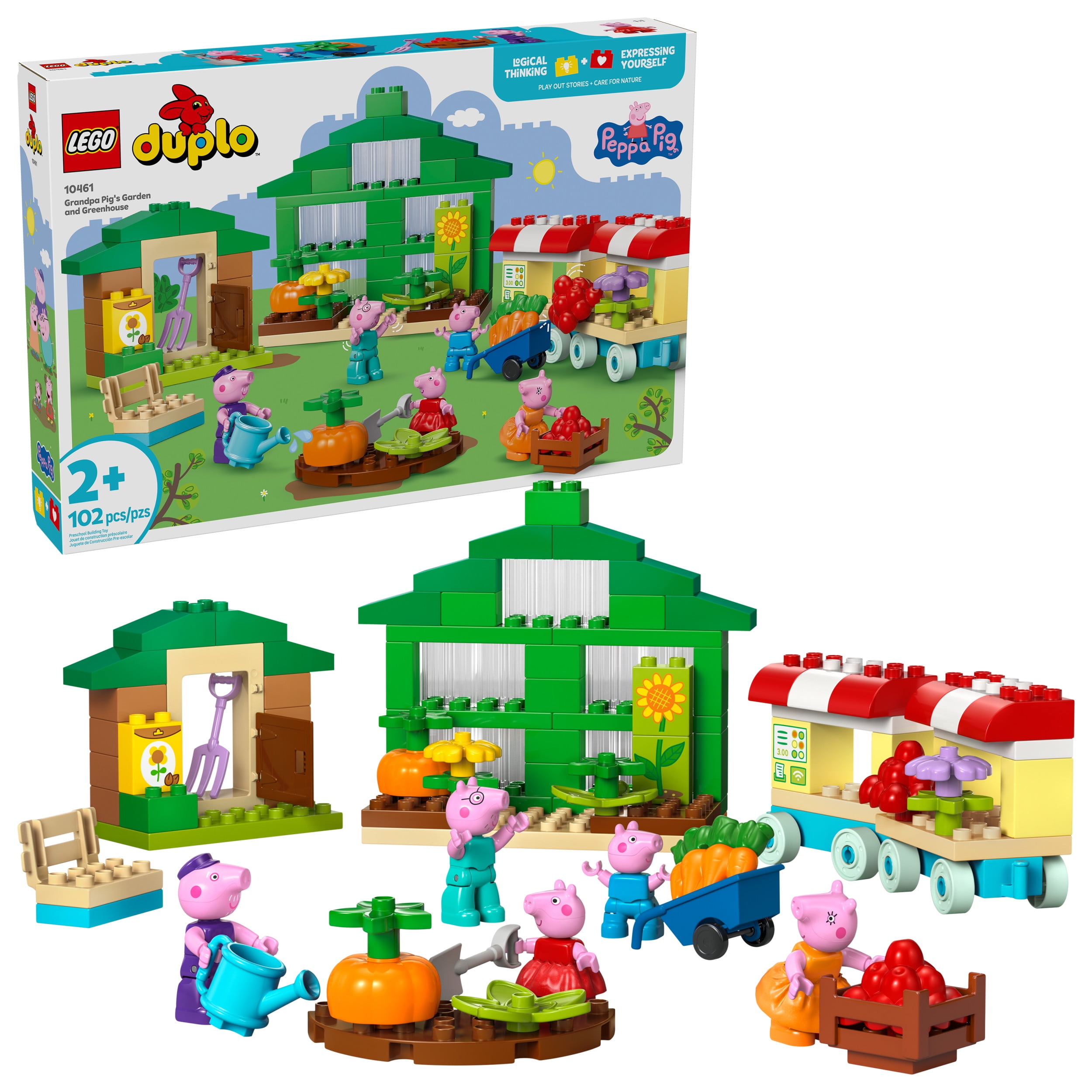LEGO DUPLO Peppa Pig Grandpa Pig’s Garden and Greenhouse - Peppa Pig Toy for Toddlers - Preschool Learning and Sensory Toy for Girls and Boys Ages 2+ - Sensory Toy with 5 Peppa Pig Characters - 10461