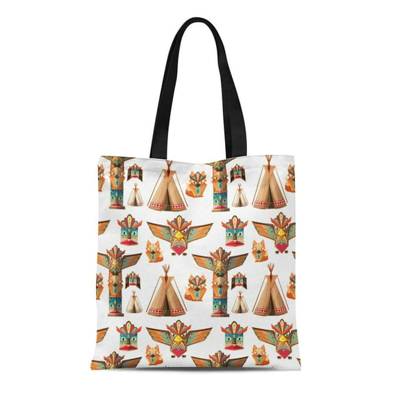 JSDART Canvas Tote Bag Totem Poles Artistic Bird Clip Clipart Craft Culture Durable Reusable Shopping Shoulder Grocery Bag