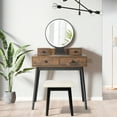thumbnail image 2 of Small Vanity Set, Modern Dressing Table with 3 Color LED Lighted Round Mirror and Metal Frame, Stylish Makeup Desk with 4 Drawers and Hair Dryer Rack, Minimalism Vanity Table with Stool for Bedroom, 2 of 9