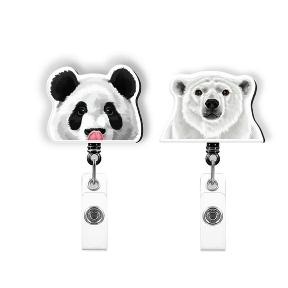 WIRESTER Set 2pcs Design Acrylic Key Card Holder Belt Clip Reel Id Badge Retractable - Panda Polar Bears