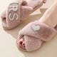 thumbnail image 4 of Zapatillas de felpa con banda cruzada, zapatillas peludas con punta abierta, cómodas para otoño e invierno, 4 of 8